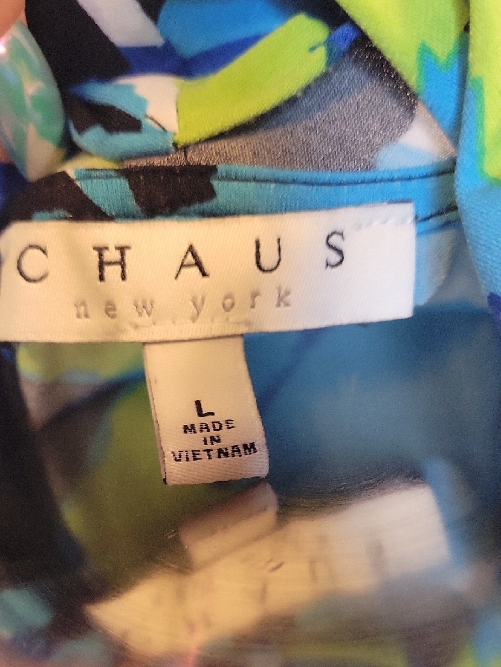 Chaus Abstract Wrap-Style Blouse in Blue, Green & Black - Picture 2 of 3